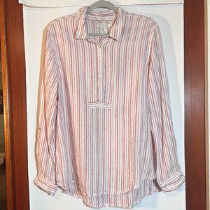 Rachel Zoe 100% Linen Striped Roll Tab Shirt